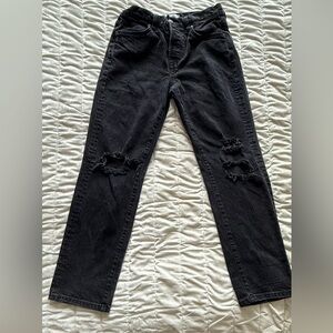 We the Free High Rise Black Distressed Straight Leg Jeans